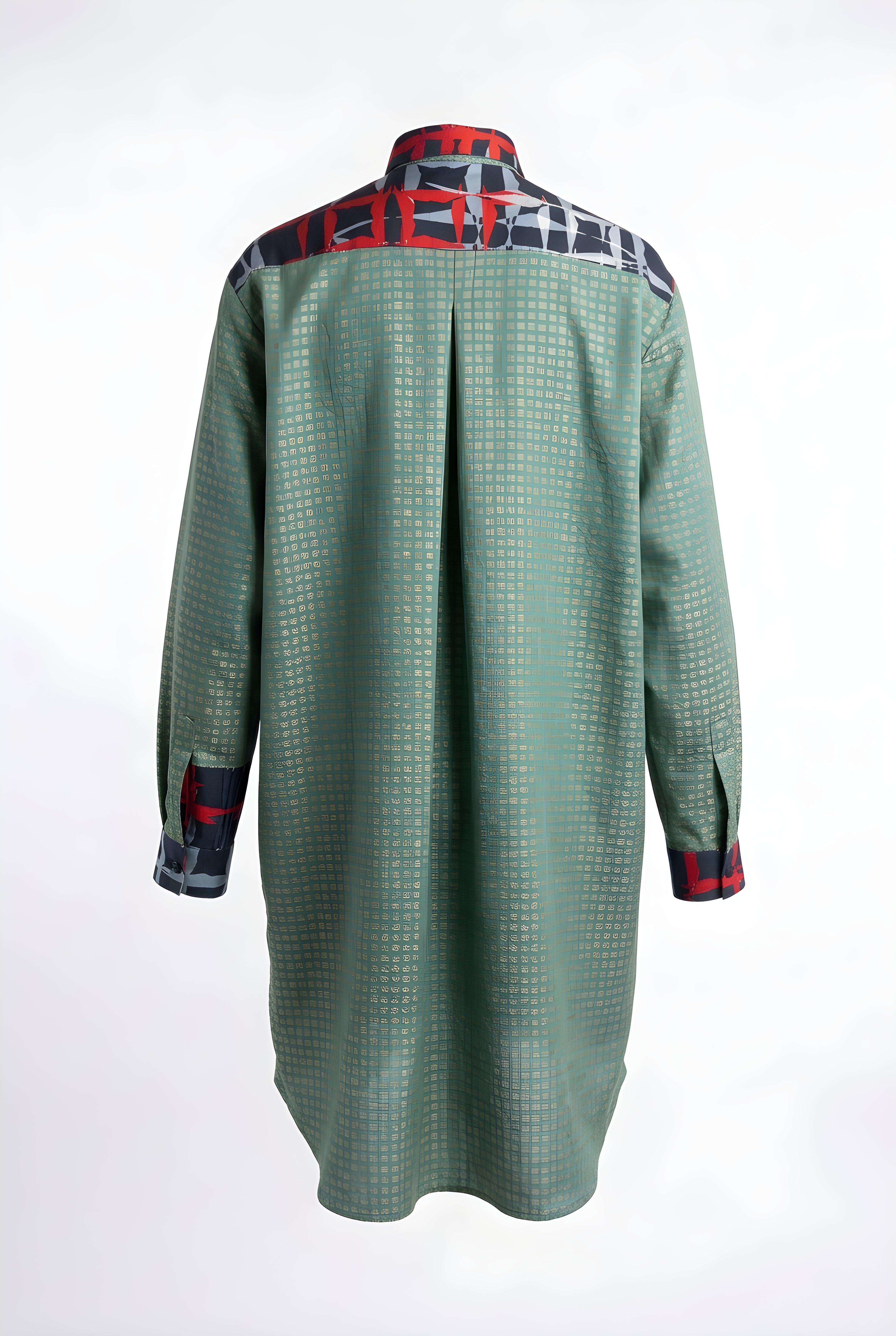 Teal jacquard with printed chiffon
